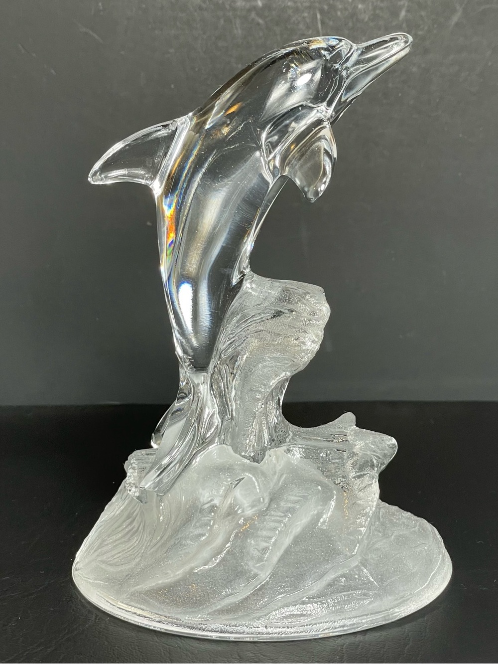 Cristal d’Arques 24% Lead Clear Crystal Dolphin On Wave Figurine